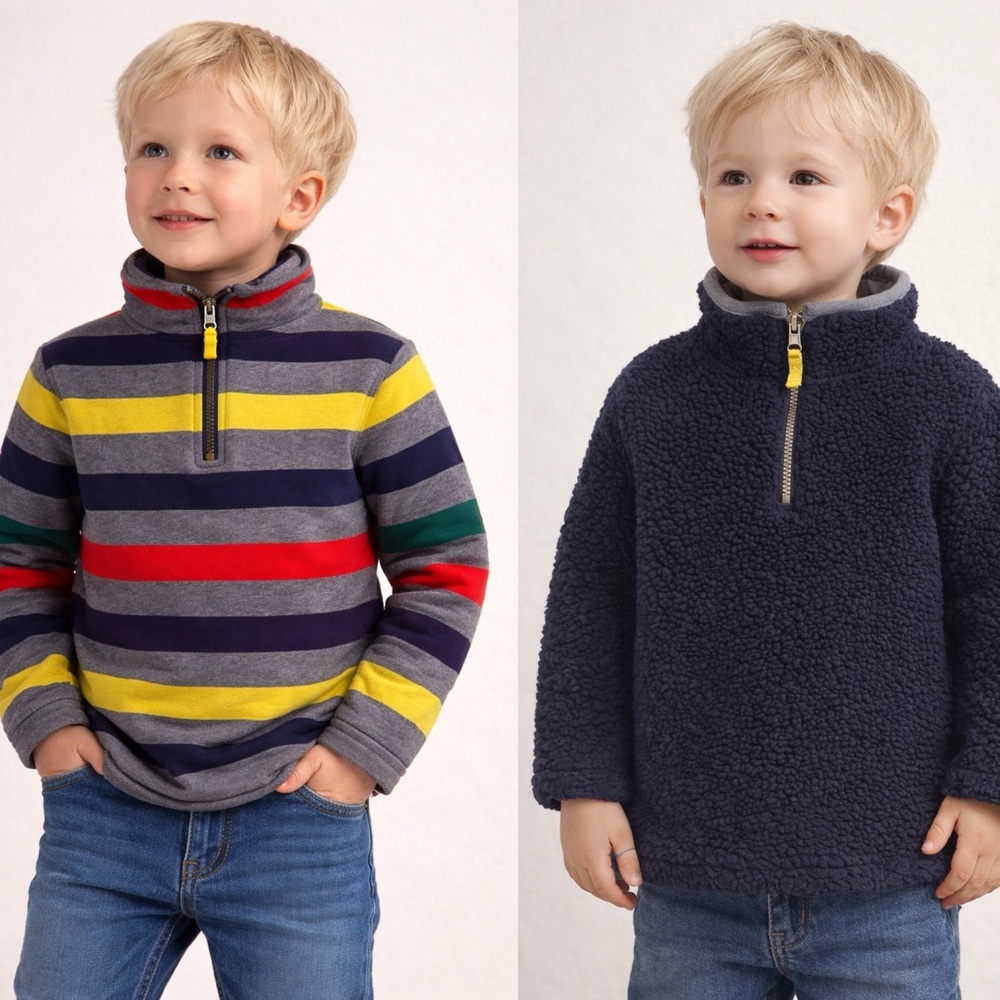 Mini Boden Reversible Fleece Sweater 7-8Y Striped Sherpa EUC